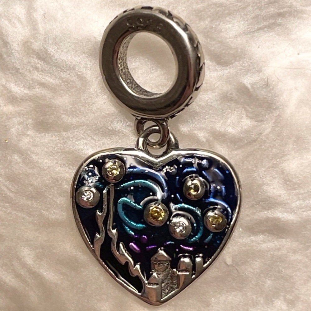 Bracelet Charm Van Gogh’s Starry Night Heart with Rhinestones